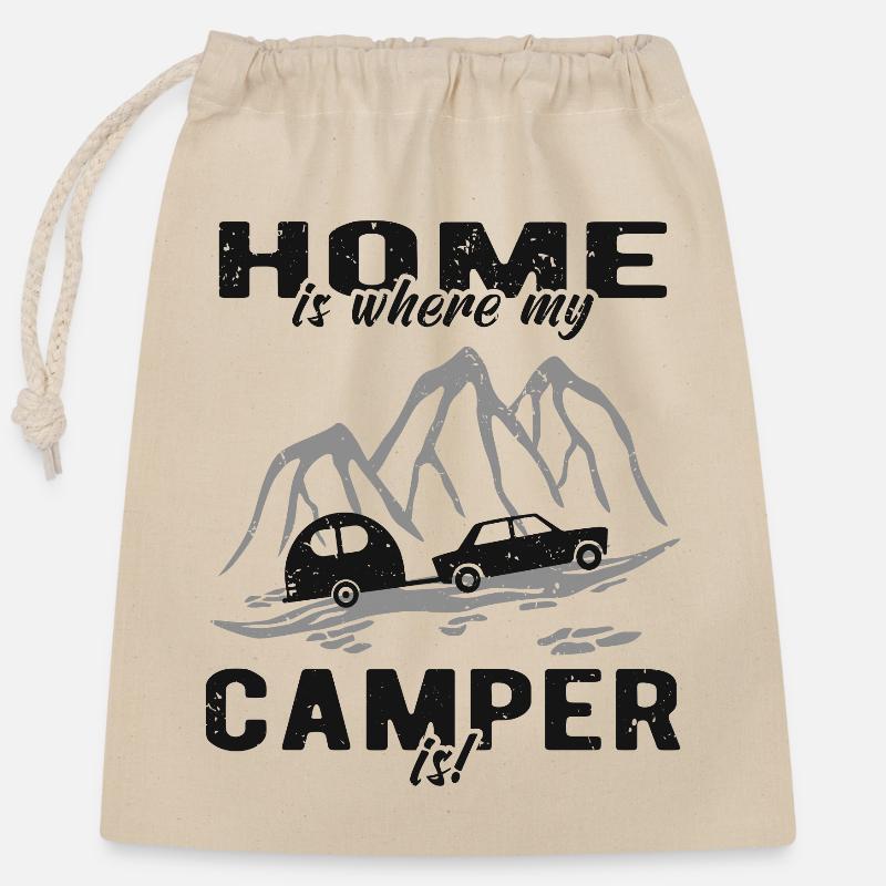 Campen Camper Wohnwagen - Verschließbarer Geschenkbeutel aus Baumwolle (25x30cm) - Natur