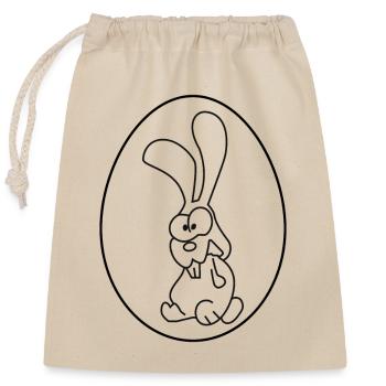 Verrückter Hase im Ei, schwarze Linien - Verschließbarer Geschenkbeutel aus Baumwolle (25x30cm) - Natur - Vorne