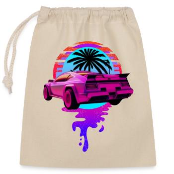 Retro Wave Sports Car 80s Skyline Vaporwave - Closable cotton gift bag (25x30cm) - nature - Front