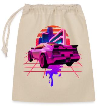 Retro Wave Sports Car Vaporwave Sunset - Closable cotton gift bag (25x30cm) - nature - Front