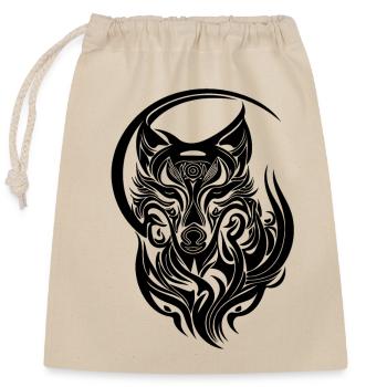 Vintage Wolfportrait Tribal Tattoo Style - Verschließbarer Geschenkbeutel aus Baumwolle (25x30cm) - Natur - Vorne
