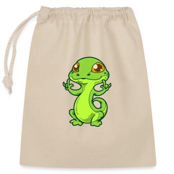 Cartoon Gecko shows I love you - Closable cotton gift bag (25x30cm) - nature - Front