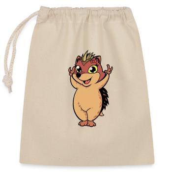 Cartoon hedgehog shows I love you - Closable cotton gift bag (25x30cm) - nature - Front
