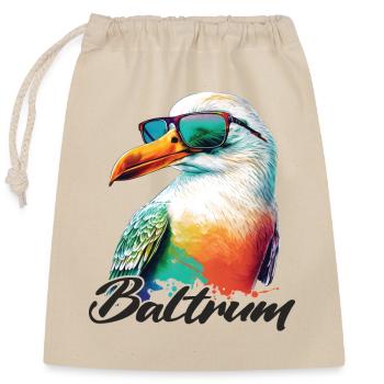 Baltrum Urlaub coole bunte Möwe mit Sonnenbrille - Verschließbarer Geschenkbeutel aus Baumwolle (25x30cm) - Natur - Vorne