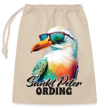 Sankt Peter Ording Urlaub Möwe mit Sonnenbrille - Verschließbarer Geschenkbeutel aus Baumwolle (25x30cm) - Natur - Vorne