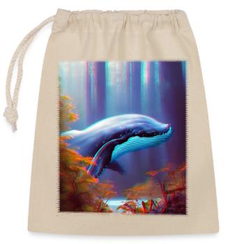 Blue whale soaring through the forest Surrealism - Closable cotton gift bag (25x30cm) - nature - Front