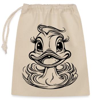 Drôle de canard avec de grands yeux et un bec - Sac cadeau en coton avec cordon (25 x 30 cm) - nature - Devant