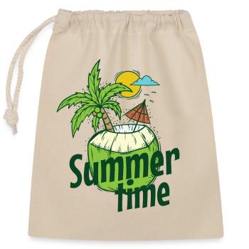 Summer Time Coconut Beach Holiday Sun Palm Tree - Closable cotton gift bag (25x30cm) - nature - Front