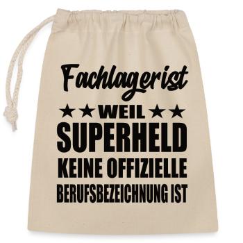 Fachlagerist Superheld Spruch - Verschließbarer Geschenkbeutel aus Baumwolle (25x30cm) - Natur - Vorne