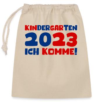 Kindergarten 2023 Ich Komme Mädchen Kita Geschenk - Verschließbarer Geschenkbeutel aus Baumwolle (25x30cm) - Natur - Vorne