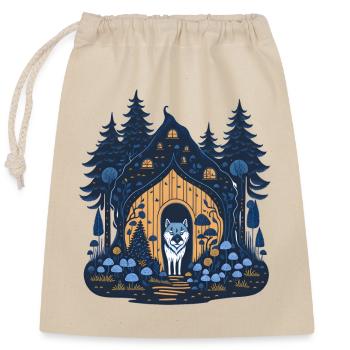 Wolf in a Cottage - Closable cotton gift bag (25x30cm) - nature - Front