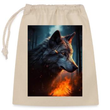 Einsamer Wolf im Feuerwald - Verschließbarer Geschenkbeutel aus Baumwolle (25x30cm) - Natur - Vorne