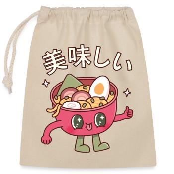 Niedliche Schüssel mit japanischen Ramen-Nudeln Oishii - Verschließbarer Geschenkbeutel aus Baumwolle (25x30cm) - Natur - Vorne
