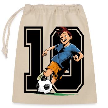 10 Jahre alt Fußballer & Fußball Kindergeburtstag - Verschließbarer Geschenkbeutel aus Baumwolle (25x30cm) - Natur - Vorne