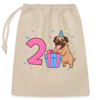 Avec Carlin - Anniversaire de fille 2 ans - Sac cadeau en coton avec cordon (25 x 30 cm) - nature - Devant
