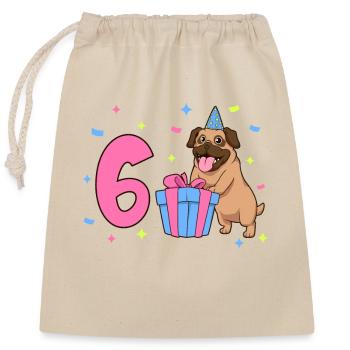 Avec Carlin - Anniversaire de fille 6 ans - Sac cadeau en coton avec cordon (25 x 30 cm) - nature - Devant