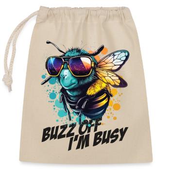 Bumblebee with sunglasses Buzz Off I'm Busy - Closable cotton gift bag (25x30cm) - nature - Front