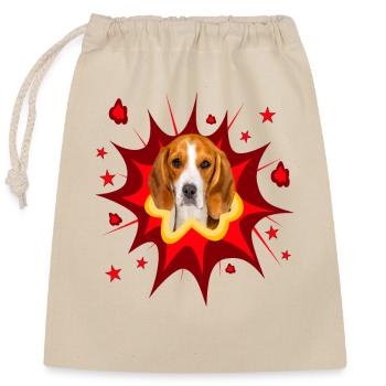 Comic Hund Design - Pow - Beagle - Verschließbarer Geschenkbeutel aus Baumwolle (25x30cm) - Natur - Vorne