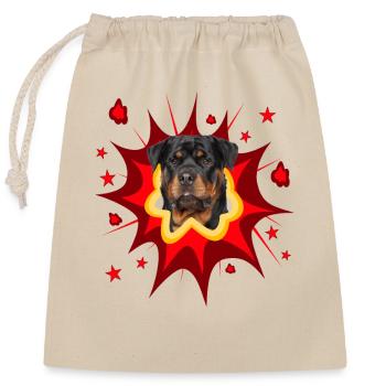 Comic Hund Design - Pow - Rottweiler - Verschließbarer Geschenkbeutel aus Baumwolle (25x30cm) - Natur - Vorne