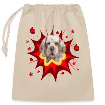 Comic Dog Design - Pow - Clumber Spaniel - Closable cotton gift bag (25x30cm) - nature - Front