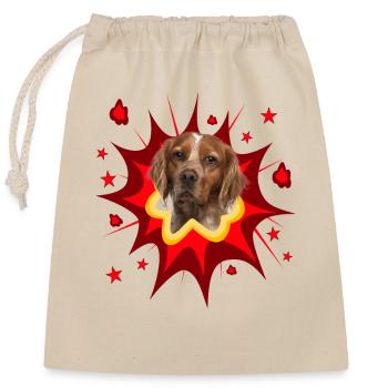 Conception de chien BD - Pow - Epagneul Breton - Sac cadeau en coton avec cordon (25 x 30 cm) - nature - Devant