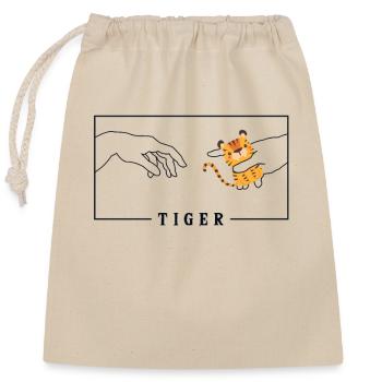 Michelangelo Creation of Adam Tiger Sibirischer - Verschließbarer Geschenkbeutel aus Baumwolle (25x30cm) - Natur - Vorne