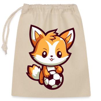 Renard de dessin animé mignon jouant au football pour les enfants - Sac cadeau en coton avec cordon (25 x 30 cm) - nature - Devant