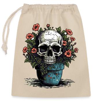 Totenkopf und Topfpflanzen - Verschließbarer Geschenkbeutel aus Baumwolle (25x30cm) - Natur - Vorne