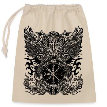 Odin's ravens, Hugin and Munin, Celts, Viking, runes - Closable cotton gift bag (25x30cm) - nature - Front