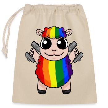Regenbogen Schaf mit Hanteln - LGBT Schaf Niedlich - Verschließbarer Geschenkbeutel aus Baumwolle (25x30cm) - Natur - Vorne