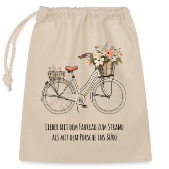 Fahrrad Strand - Verschließbarer Geschenkbeutel aus Baumwolle (25x30cm) - Natur - Vorne