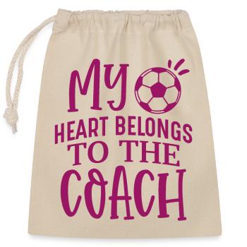 Mon cœur appartient à l’entraîneur, Fußball Liebe Herz - Sac cadeau en coton avec cordon (25 x 30 cm) - nature - Devant
