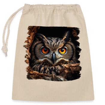 Eulen Kauz Owl Uhu Nachteule Eule - Verschließbarer Geschenkbeutel aus Baumwolle (25x30cm) - Natur - Vorne