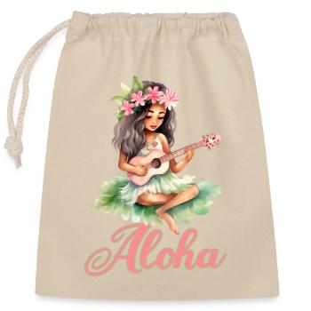 Urlaub Polynesier Strand Ukulele - Verschließbarer Geschenkbeutel aus Baumwolle (25x30cm) - Natur - Vorne