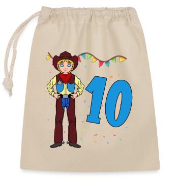 Mit Cowboy - Jungs Geburtstag 10 Jahre - Verschließbarer Geschenkbeutel aus Baumwolle (25x30cm) - Natur - Vorne