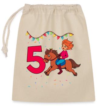 Avec Cheval - Fille Anniversaire 5 ans - Sac cadeau en coton avec cordon (25 x 30 cm) - nature - Devant
