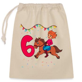 Avec Cheval - Fille Anniversaire 6 ans - Sac cadeau en coton avec cordon (25 x 30 cm) - nature - Devant