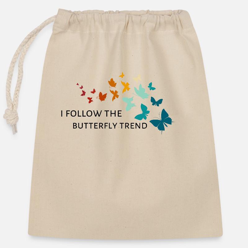 Je suis la tendance papillon - Sac cadeau en coton avec cordon (25 x 30 cm) - nature
