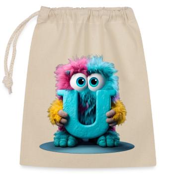 Monstre multicolore tenant la lettre U - Sac cadeau en coton avec cordon (25 x 30 cm) - nature - Devant