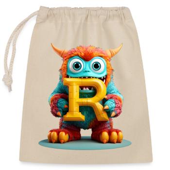 Bunter Monster mit Buchstabe R - Verschließbarer Geschenkbeutel aus Baumwolle (25x30cm) - Natur - Vorne
