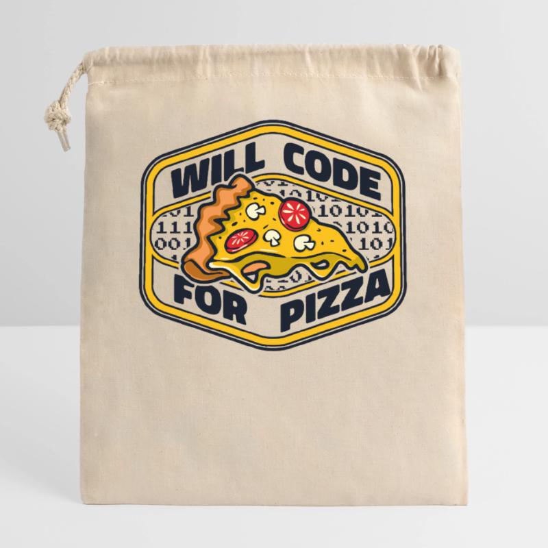 Will Code For Pizza Developer Coder Programmierer Verschließbarer Geschenkbeutel aus Baumwolle (25x30cm)