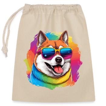 Colorful Akita Wearing Sunglasses Dog Lover - Closable cotton gift bag (25x30cm) - nature - Front