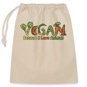 Weil ich Tiere liebe pflanzliche vegane Veganer - Verschließbarer Geschenkbeutel aus Baumwolle (25x30cm) - Natur - Vorne