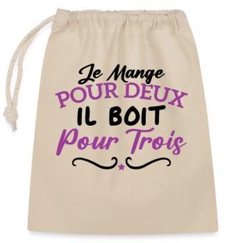 Je mange pour deux il boit pour trois - Sac cadeau en coton avec cordon (25 x 30 cm) - nature - Devant
