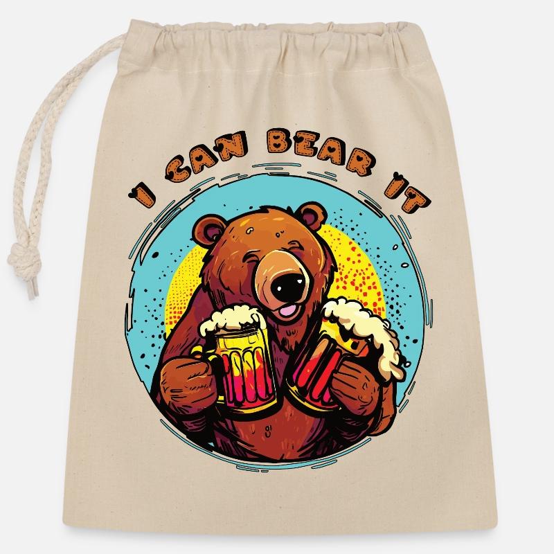 I can bear it! I can bear also next.. and next bee - Closable cotton gift bag (25x30cm) - nature