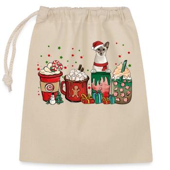 Siamesische Kaffeetassen Santa Cat - Verschließbarer Geschenkbeutel aus Baumwolle (25x30cm) - Natur - Vorne