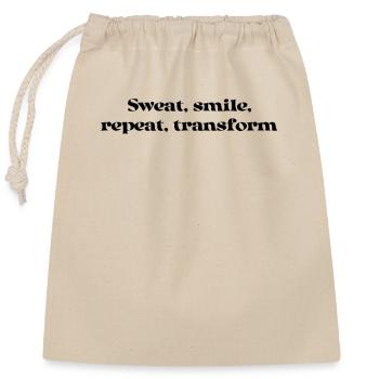 Fitness - Sweat, smile, repeat, transform - Verschließbarer Geschenkbeutel aus Baumwolle (25x30cm) - Natur - Vorne