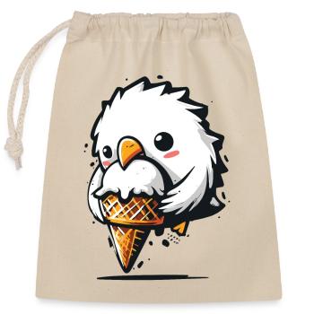 Süße Möwe klaut Eis Eisdieb Dieb - Verschließbarer Geschenkbeutel aus Baumwolle (25x30cm) - Natur - Vorne
