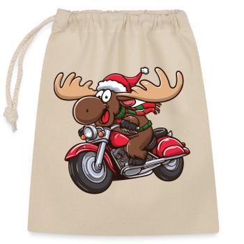 Orignal en tant que Père Noël conduisant une moto - Sac cadeau en coton avec cordon (25 x 30 cm) - nature - Devant