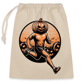 Halloween runner with a pumpkin head - Closable cotton gift bag (25x30cm) - nature - Front